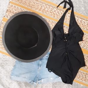 Ashley Graham swim black laced monokini one piece